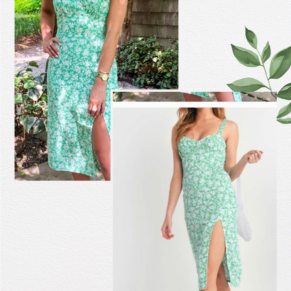 Dresses & Skirts - Green Floral Dress with Slit